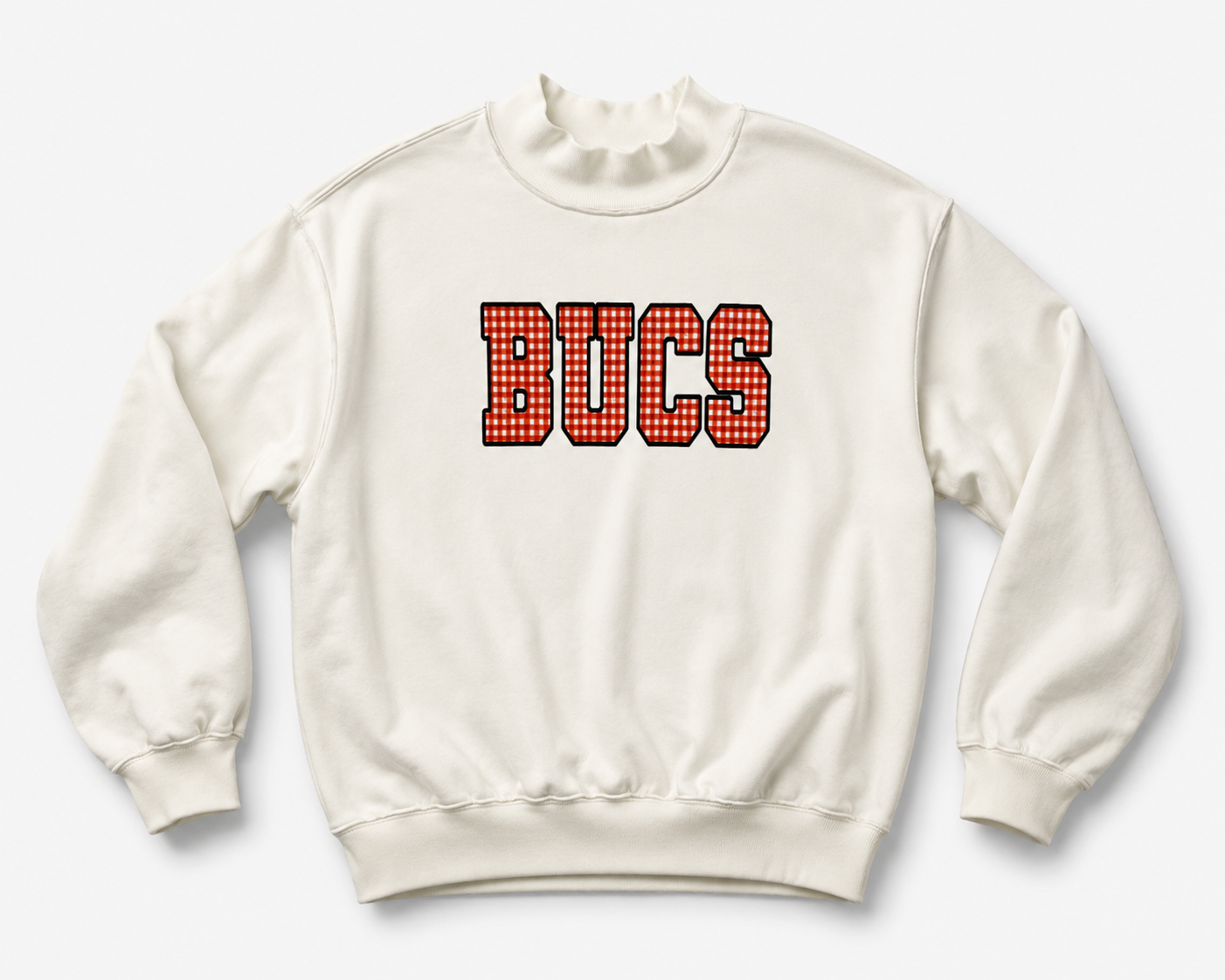 BUCS Gingham Mock Neck - White
